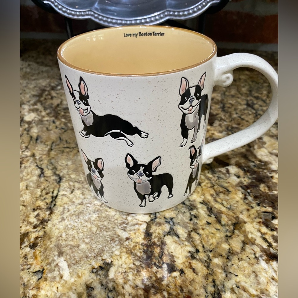 Spectrum Designz speckled LOVE MY BOSTON TERRIER coffee mug - 21oz Brand new!